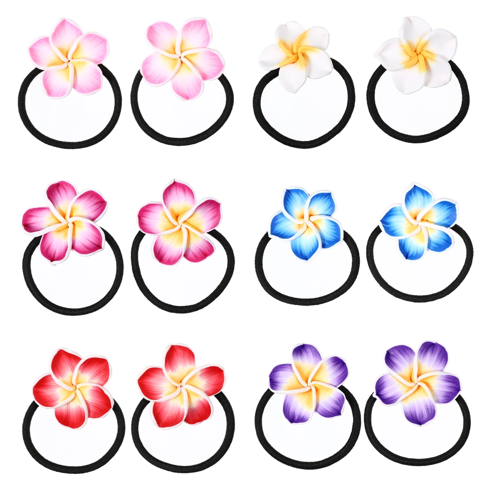 Lurrose 12PCS Hawaiian Plumeria Hairbands Elastic Hair Rope Bands Hair Ties for Women Kids