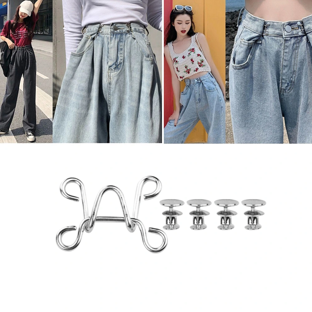 4 Sets Reduce Pants Waist Button Jeans Pants Fit Buton Perfect Fit Instant Replacement No Sew Jeans Buckles Thin Waist Buckles (Size L)