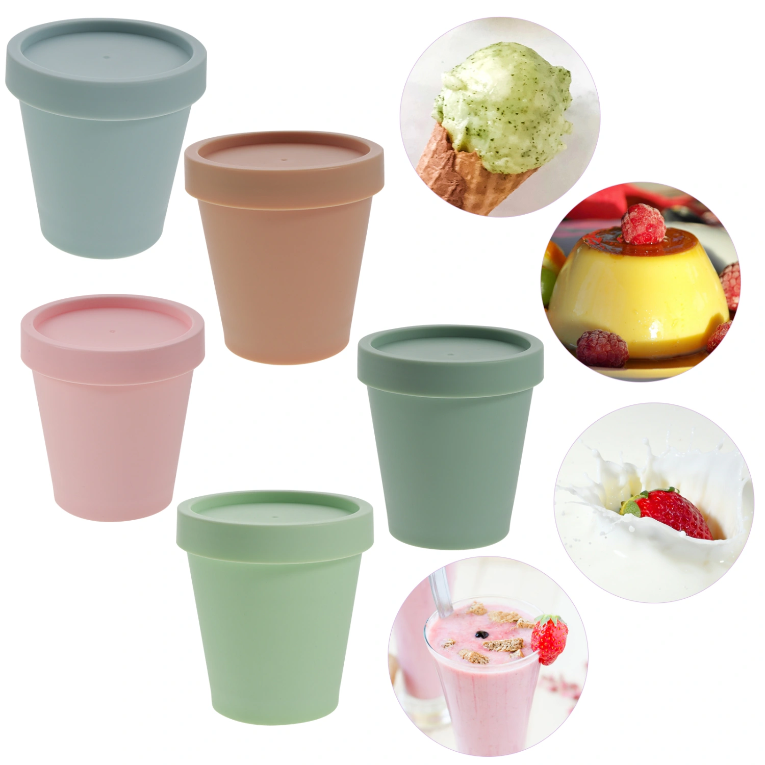 5pcs Reusable Ice Cream Containers Homemade Ice Cream Box Storage Containers