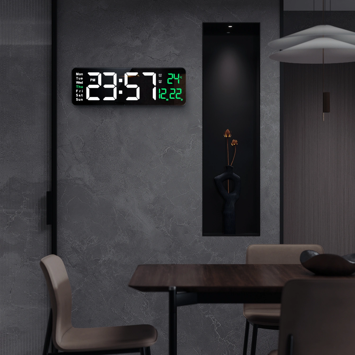 1pc Digital Wall Clock LED Wall Clock with Temperature Date Display Dual Alarm Large Home Decoration 16in