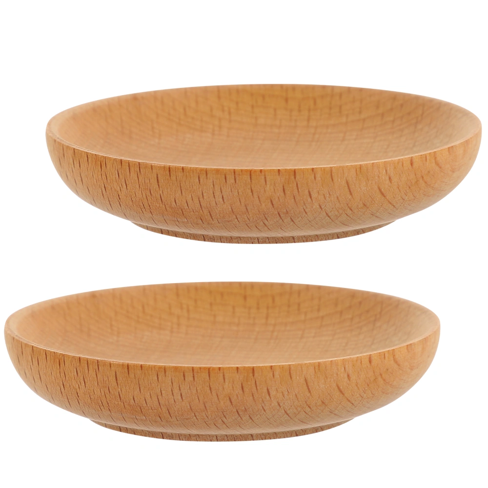 2pcs Decorative Round Wooden Plates Food Storage Plates Home Dipping Sauce Plates