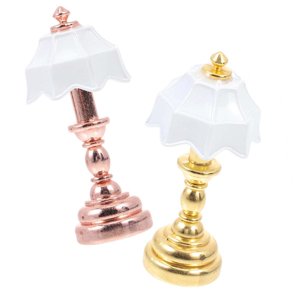 2Pcs Miniature Delicate Lamps Mini House Bedside Lamp Decorations Desktop Mini Lamp Decors