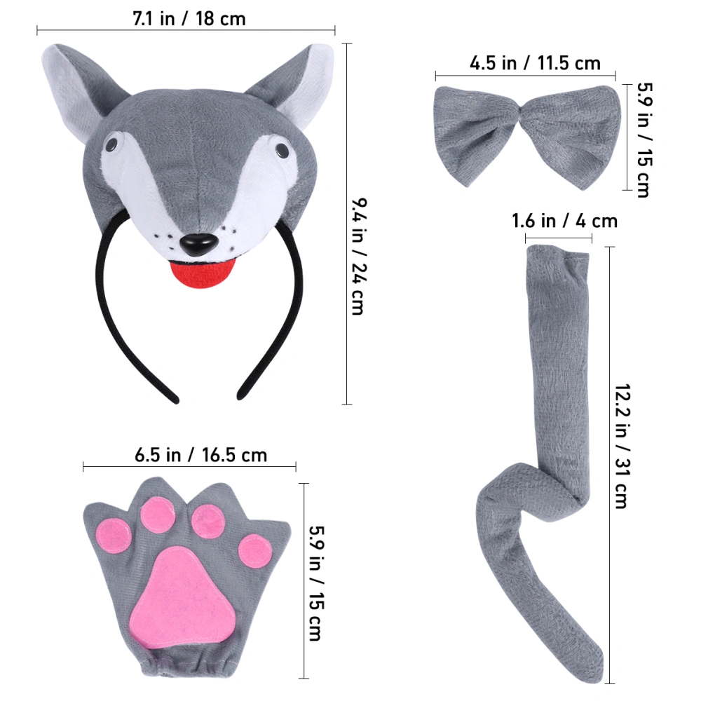 PRETYZOOM 1 Set Children Cartoon Costume Suit Headband Bow Tie Tail Gloves Set Performance Props for Cosplay Party (Random Style)