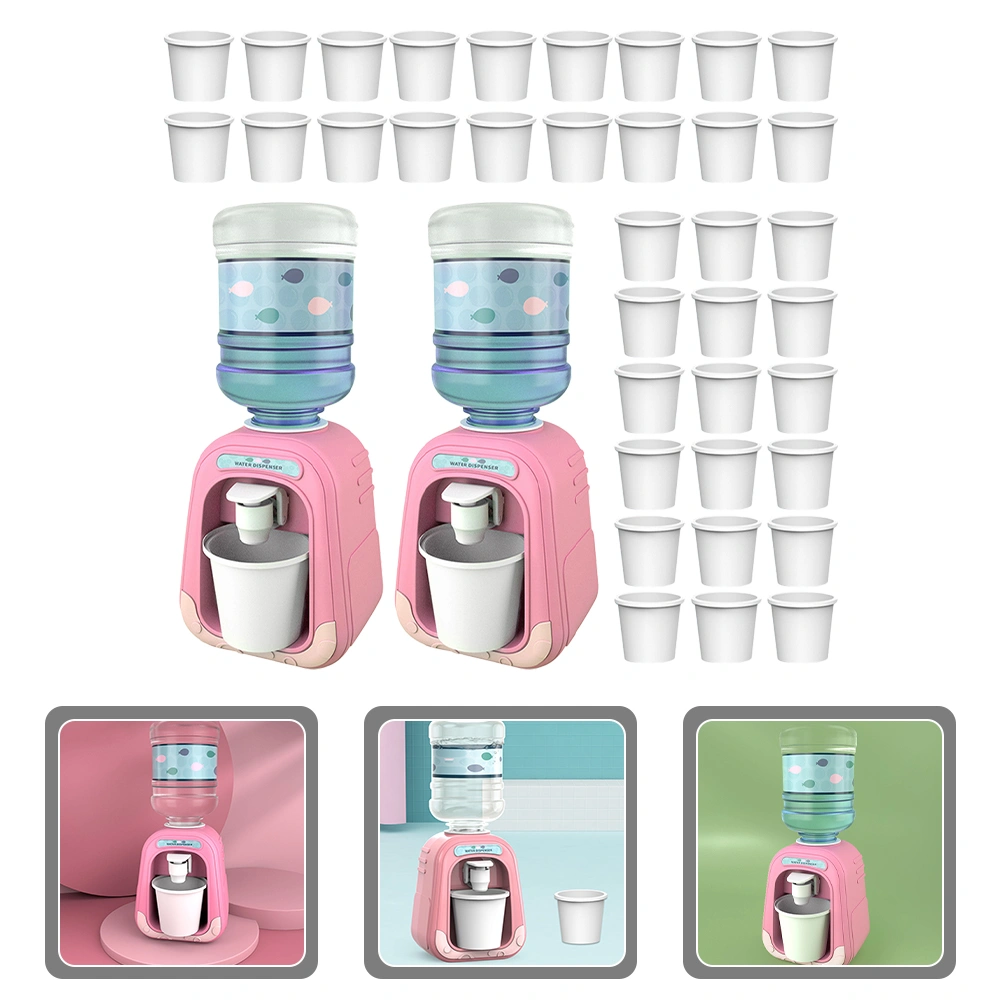 1 Set of Mini Water Dispenser Toy Lifelike Cartoon Water Dispenser with Paper Cups Pretend Toys