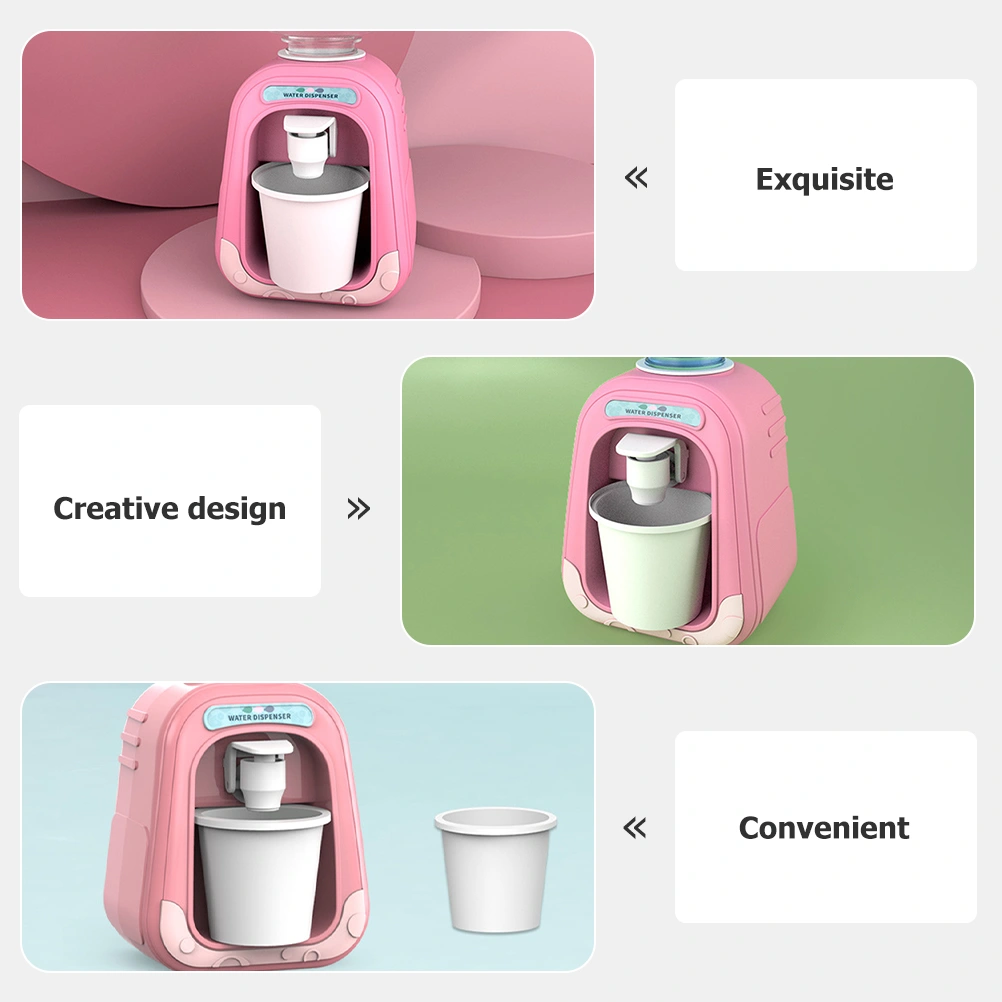 1 Set of Mini Water Dispenser Toy Lifelike Cartoon Water Dispenser with Paper Cups Pretend Toys
