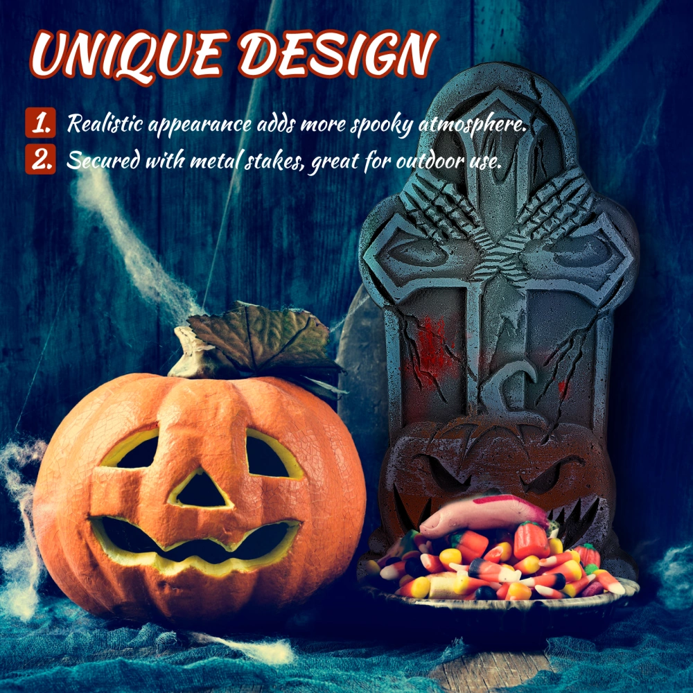 STOBOK 6PCS Halloween Graveyard Tombstone Headstones with Different Styles Metal Stakes for Halloween Cemetery Yard Indoor Outdoor Decorations