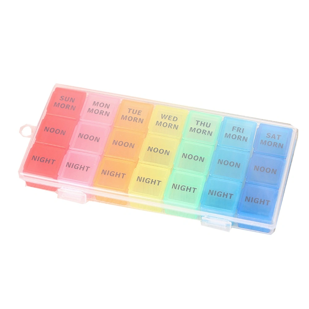 Colorful English 21 Grids Pill Box Portable Monthly Pill Organizer Container Storage Box Medicine Case