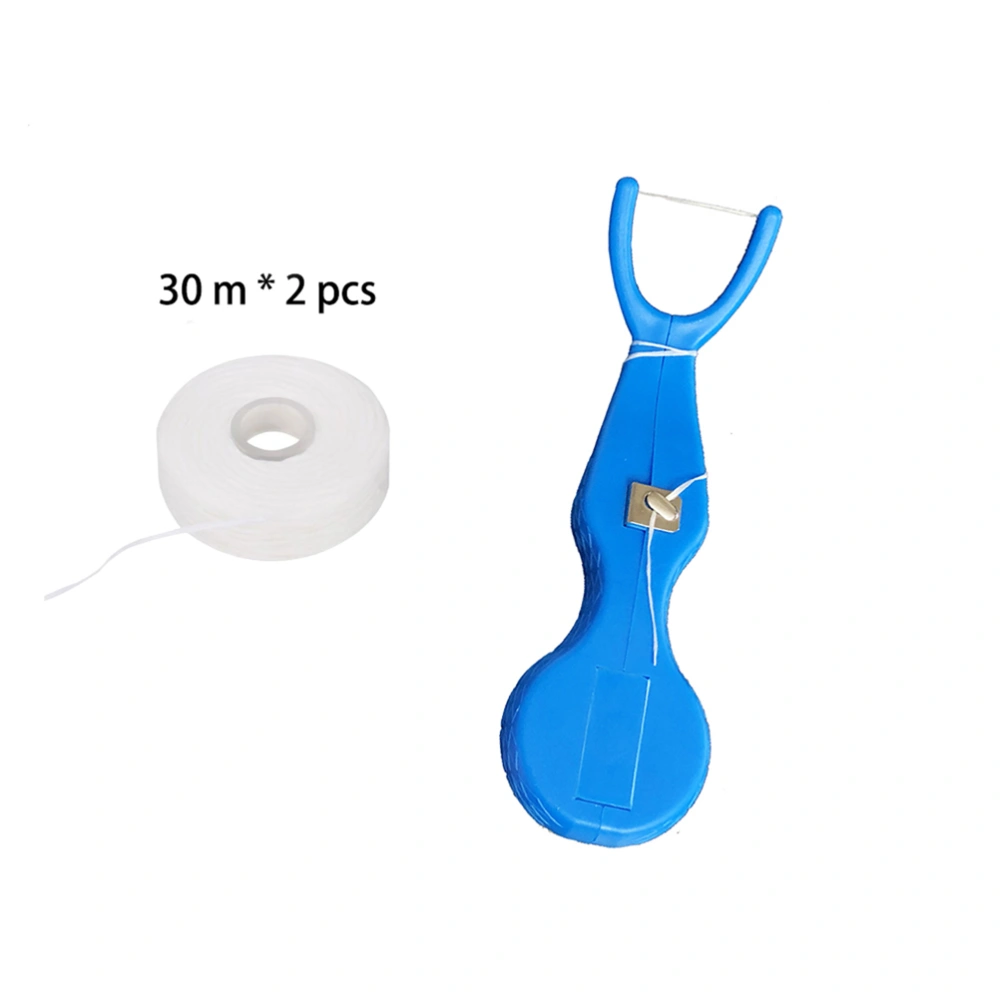 Set of Plastic Dental Floss Stick with 2 pcs Dental Floss Nylon Wire Portable Teeth Care Cleaner Cleaning Tools Set (Blue)