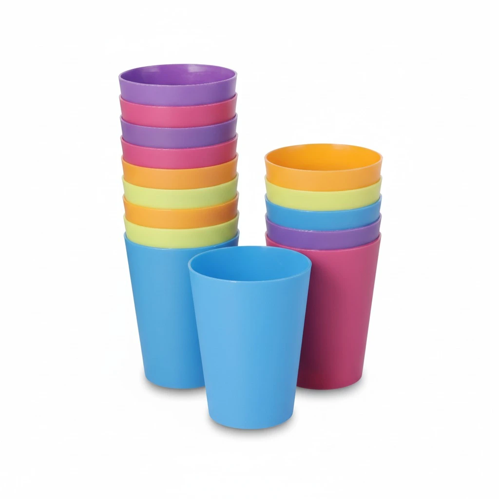 15pcs Colorful Plastic Cups Home Beverage Drinking Cup Reusable Holiday Party Tableware and Party Supplies 101-200ml (Mixed Color)