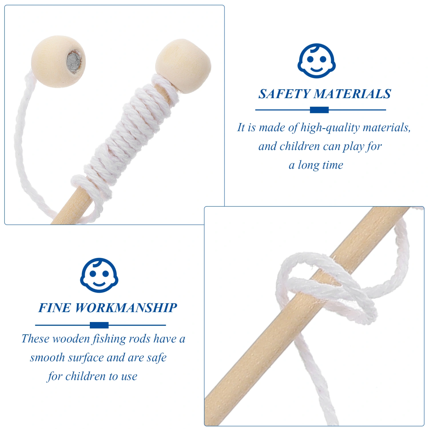 4pcs Wooden Magnetic Fishing Poles Wood Fishing Rod for Kindergarten Kids