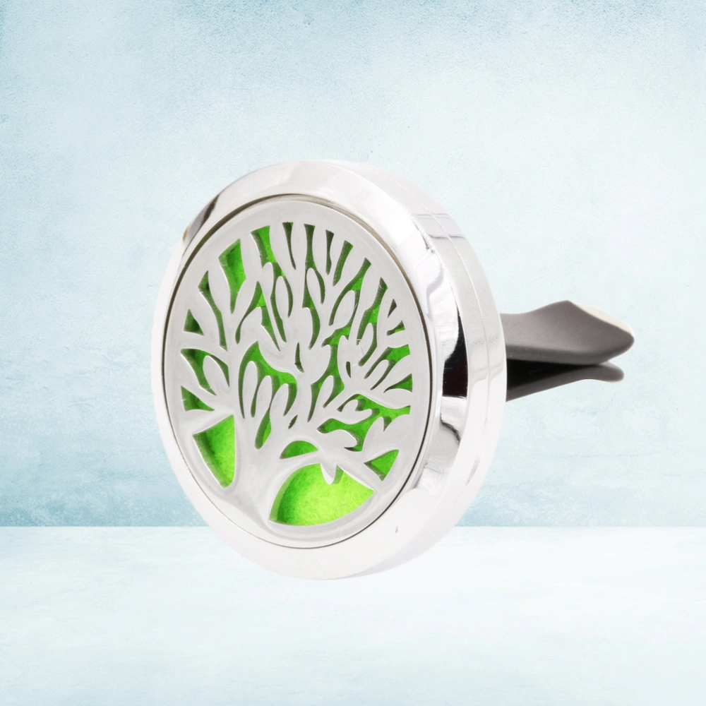 Creative Tree Pattern Car Essential Oil Diffuser Vent Clip Car Aromatherapy Diffuser Stainless Steel Locket with 1 Pad (Carton Pack Random Color）