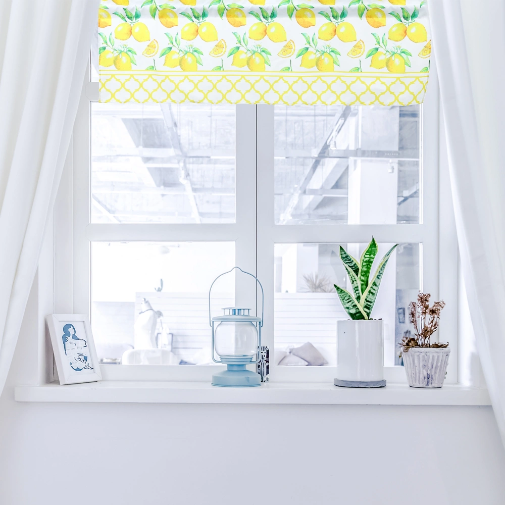 Fresh Lemon Pattern Window Valance for Kitchen Lemon Prints Short Curtain