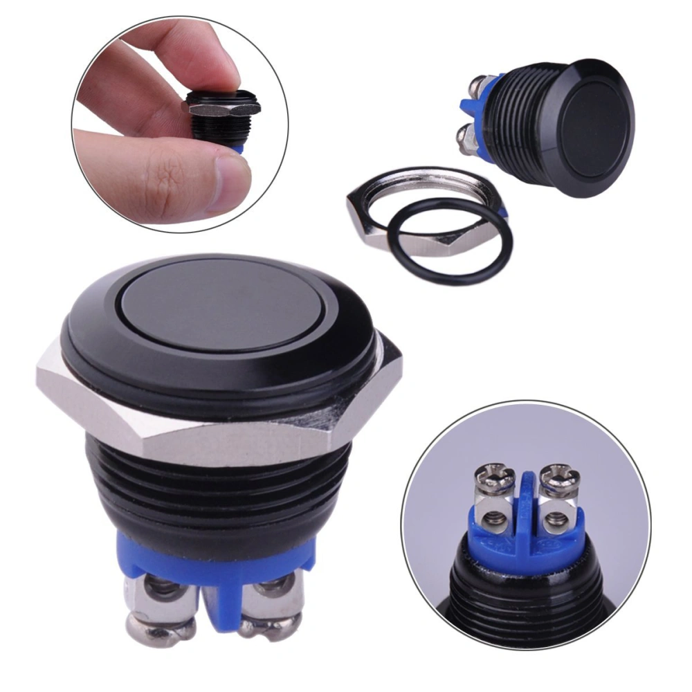 Momentary Push Button Switch Metal Shell Suitable for 16mm Mounting Hole (Black)