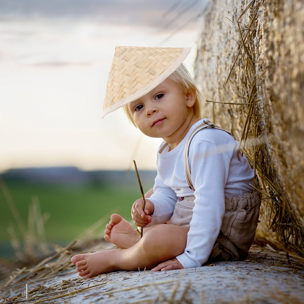 23.5x14.5cm Traditional Chinese Oriental Bamboo Straw Cone Garden Fishing Hat Adult Rice Hat for Children Kids