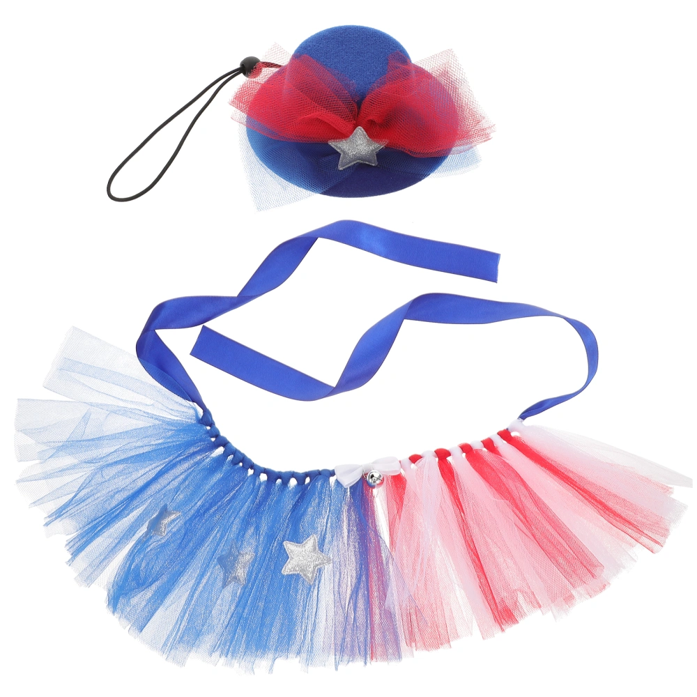 1 Set of Independence Day Pet Costume Dog American Patriotic Hat Mesh Tutu Skirt Set