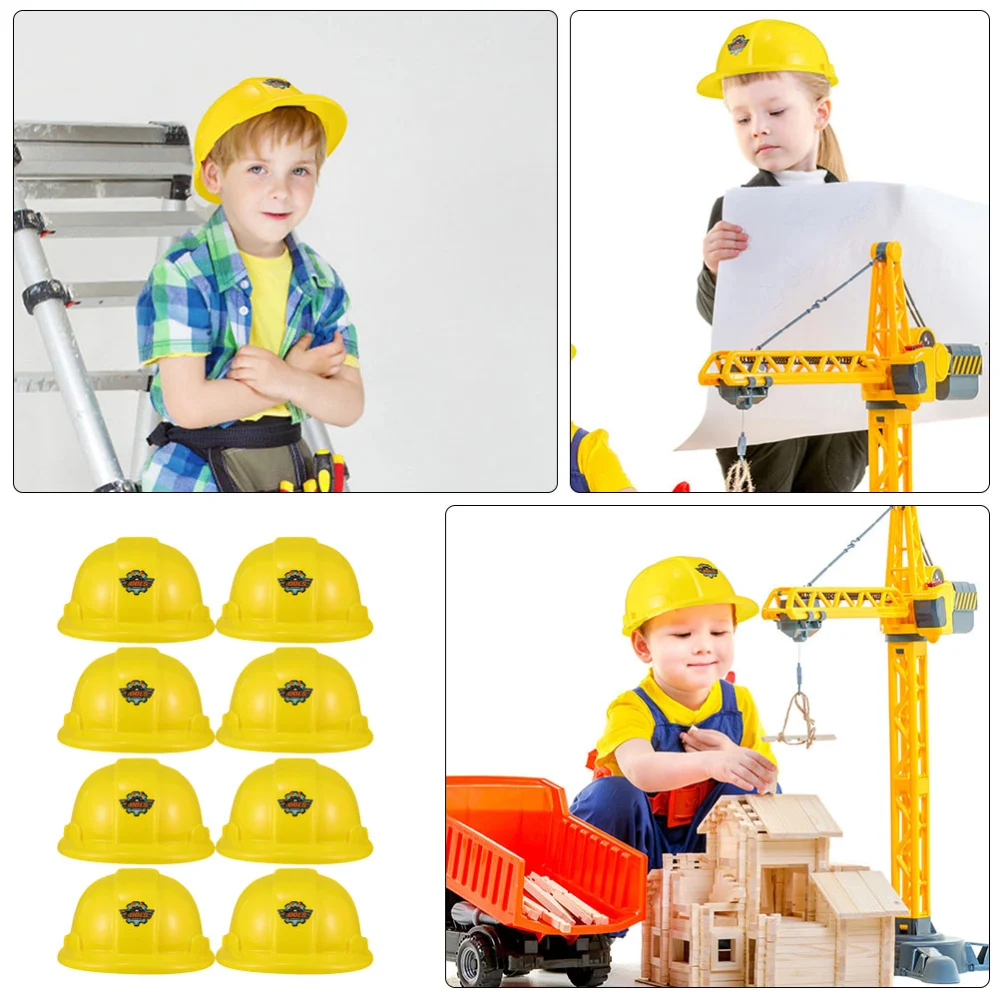 8pcs Construction Party Hats Kids Plastic Hats Construction Party Supplies Yellow