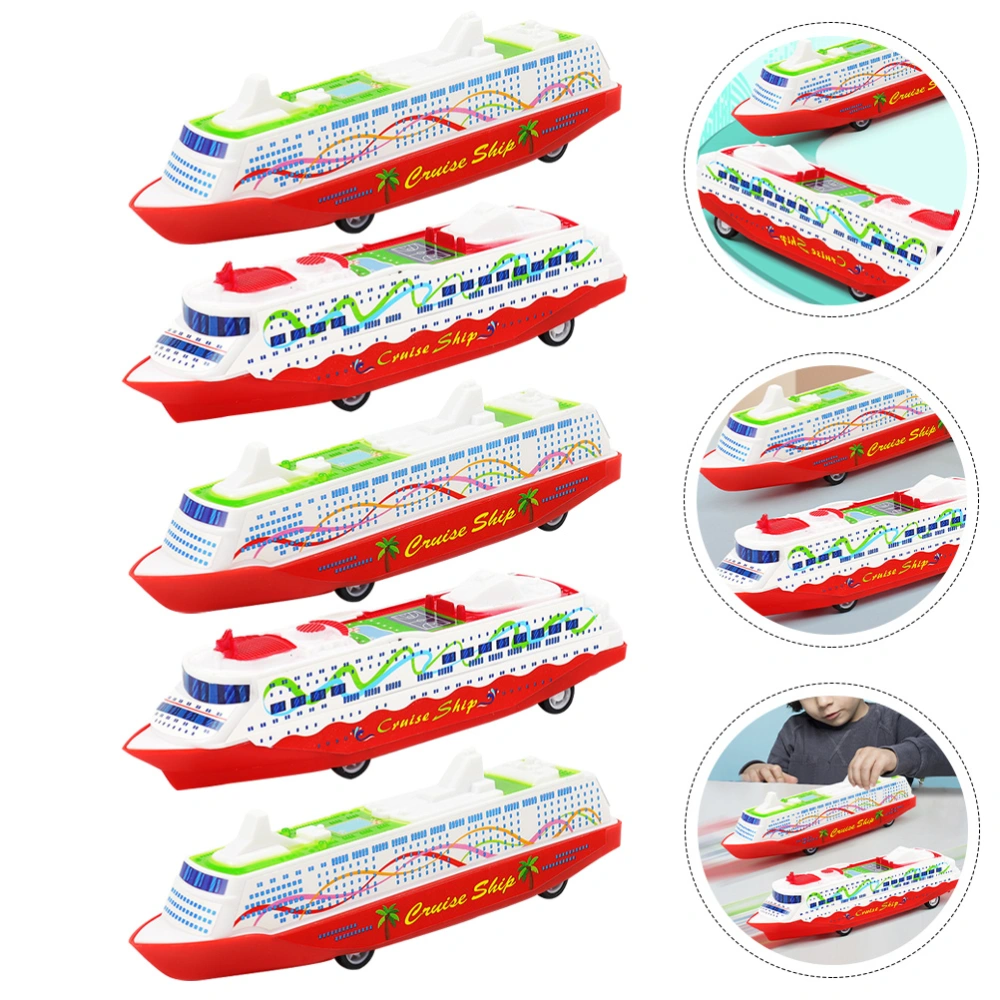 5Pcs Cruise Ship Model Pull Back Ship Toy Pull-back Steamship Gliding Toys (Random Style)