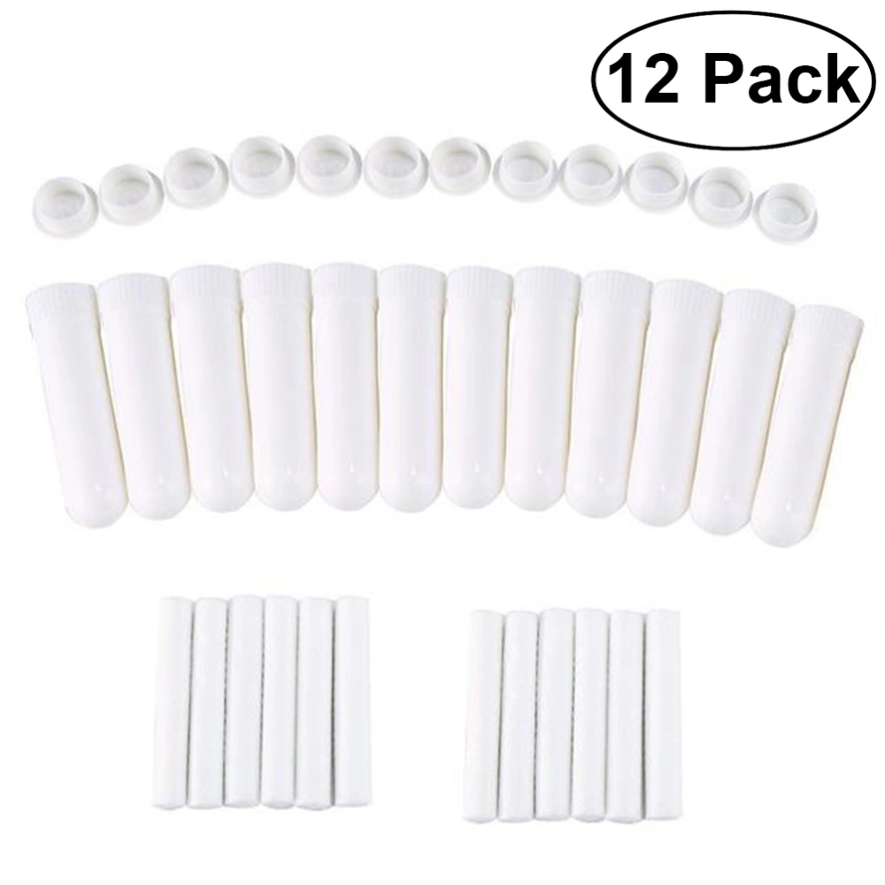 12 Sets Essential Oil Aromatherapy Nasal Inhaler Empty Tubes with Wicks (White)