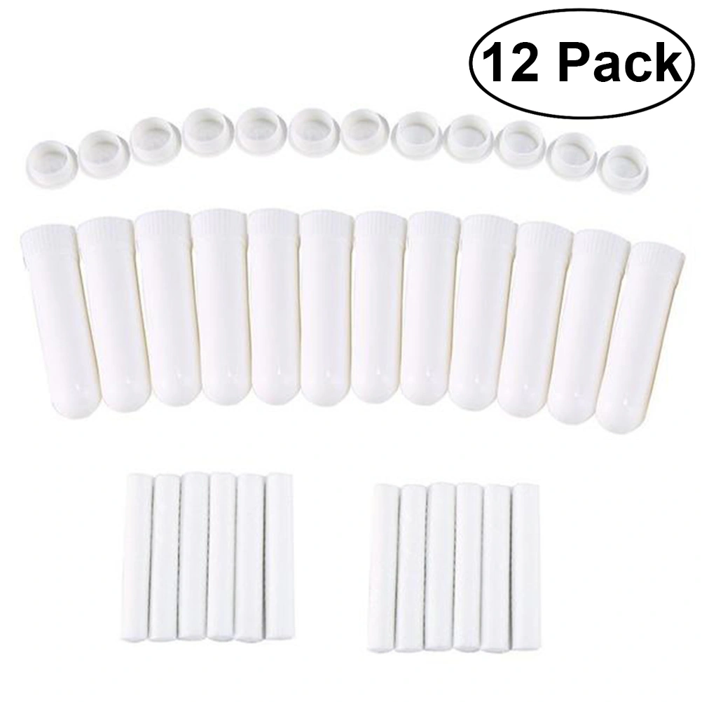 12 Sets Essential Oil Aromatherapy Nasal Inhaler Empty Tubes with Wicks (White)