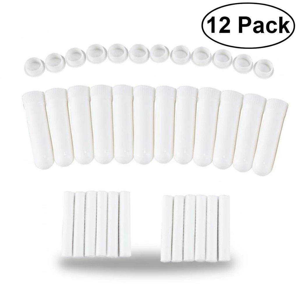 12 Sets Essential Oil Aromatherapy Nasal Inhaler Empty Tubes with Wicks (White)