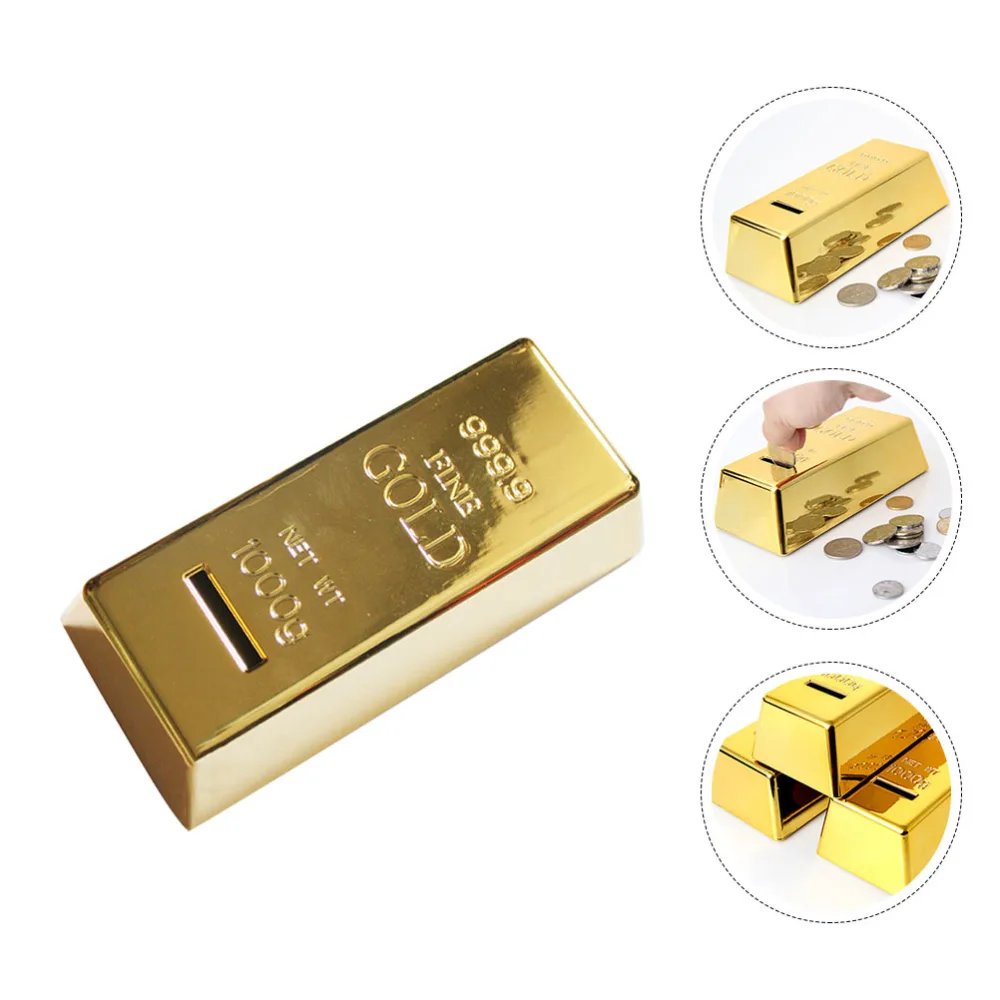 1pc Gold Brick Piggy Bank Money Saving Pot Chic Piggy Bank Coin Saving Pot