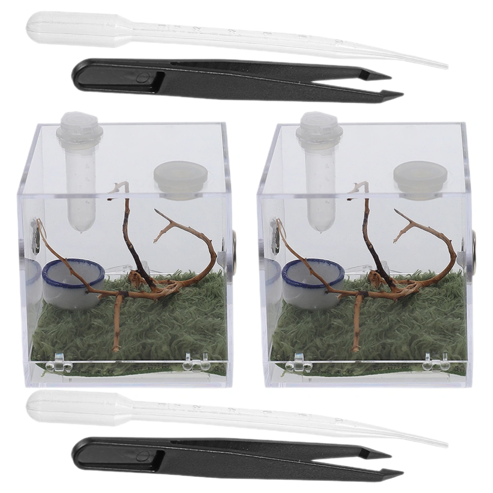 2 Sets Jumping Spider Enclosure Box Spider Habitat Box Acrylic Insects Feeding Case with Tools