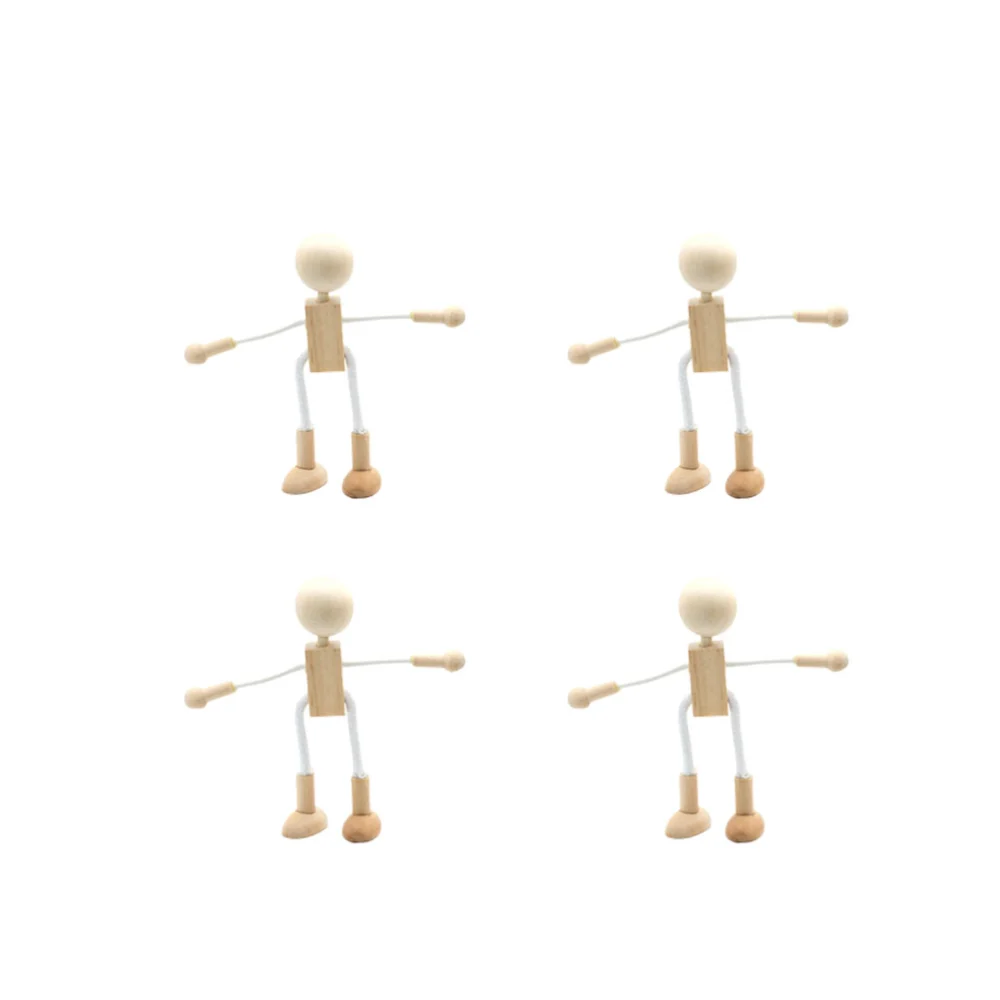 4 Pcs DIY Unfinished Dolls Shapable Wooden Robot DIY Educational Toys Painting Craft Desktop Ornament Gift for Home Kids (Light Yellow)