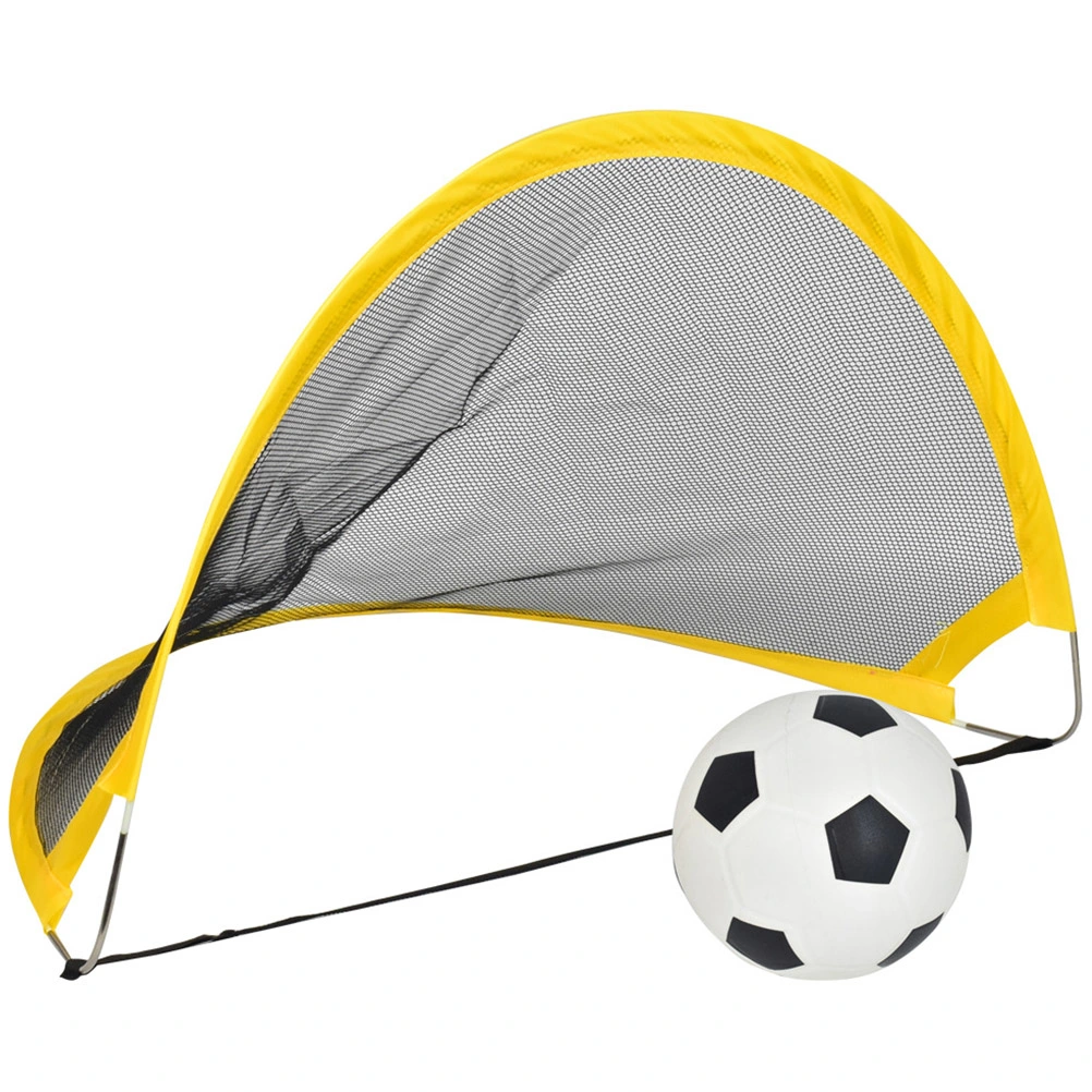Football Plaything Set 2 Pcs Mini Kids Soccer Goal Net with 1Pc Football 1pc Inflator and 4 Pcs Iron Nail for Kids Outdoor Training Game Toy (68CM Net)