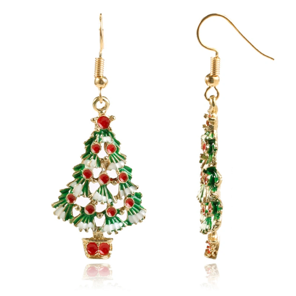 1 Pair of Lovely Christmas Tree Earrings Rhinestone Dangle Ear Stud Christmas Gift for Women Girls