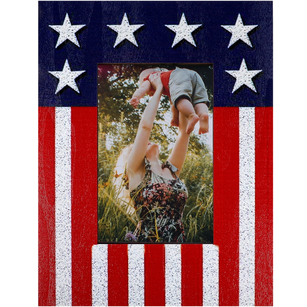 Picture Frame Independence Day Style Stars Stripes Wooden Photo Frame Rustic Picture Display Holder Home Decoration