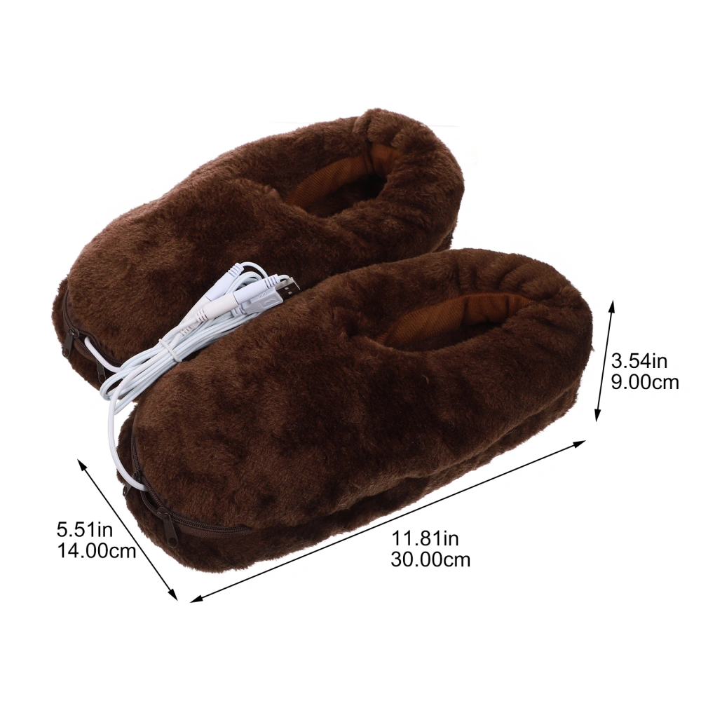 1 Pair of Warm Keeping Plush USB Heating Slippers Electric Heated Up Shoes Winter Shoes (Coffee)