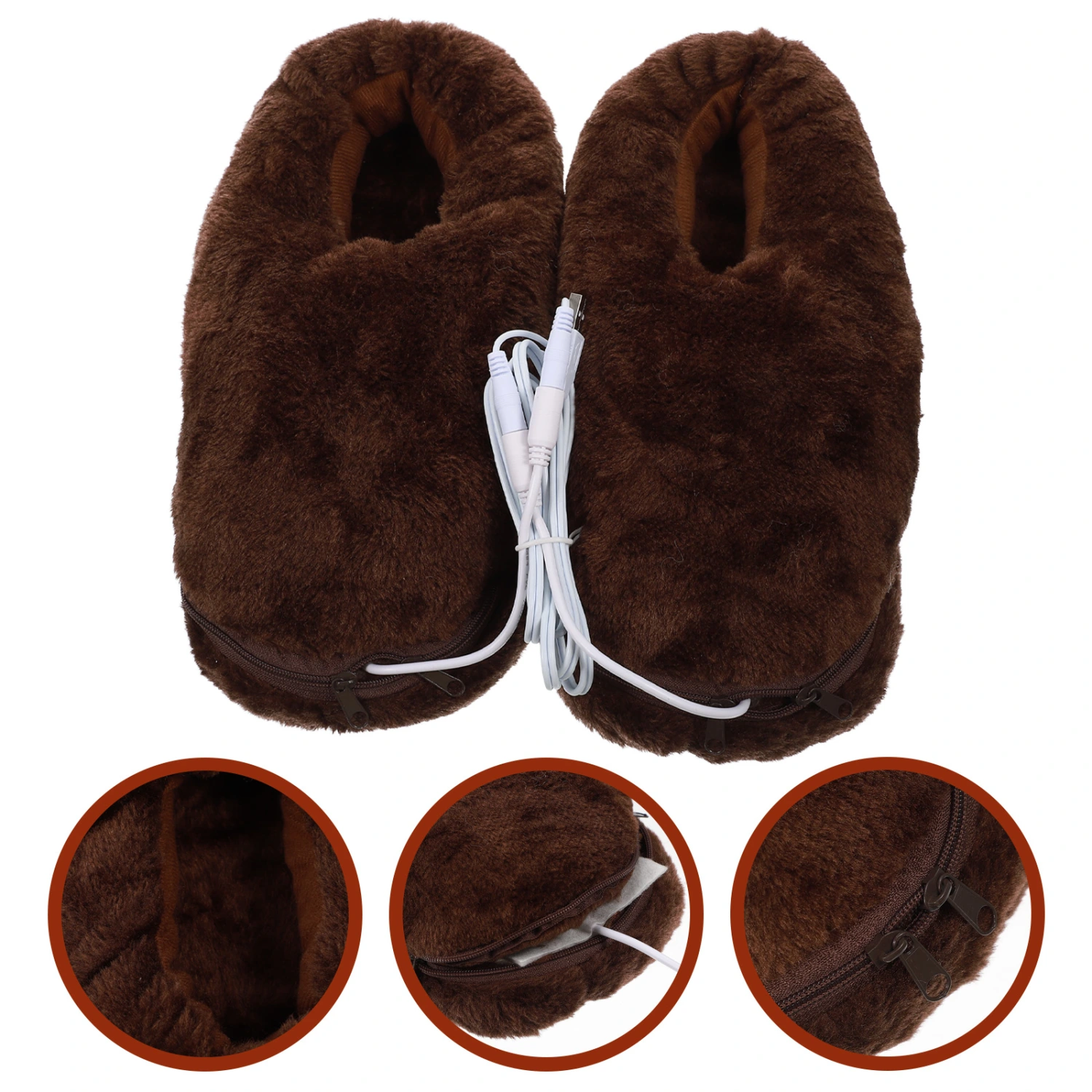 1 Pair of Warm Keeping Plush USB Heating Slippers Electric Heated Up Shoes Winter Shoes (Coffee)