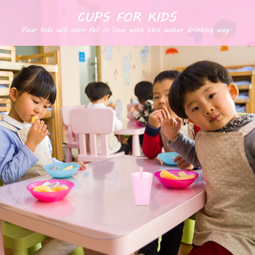 4PC Candy Color Sippy Cups Water Practical Large Capacity Straw Cups for Children Kids (Green Pink Blue Yellow )