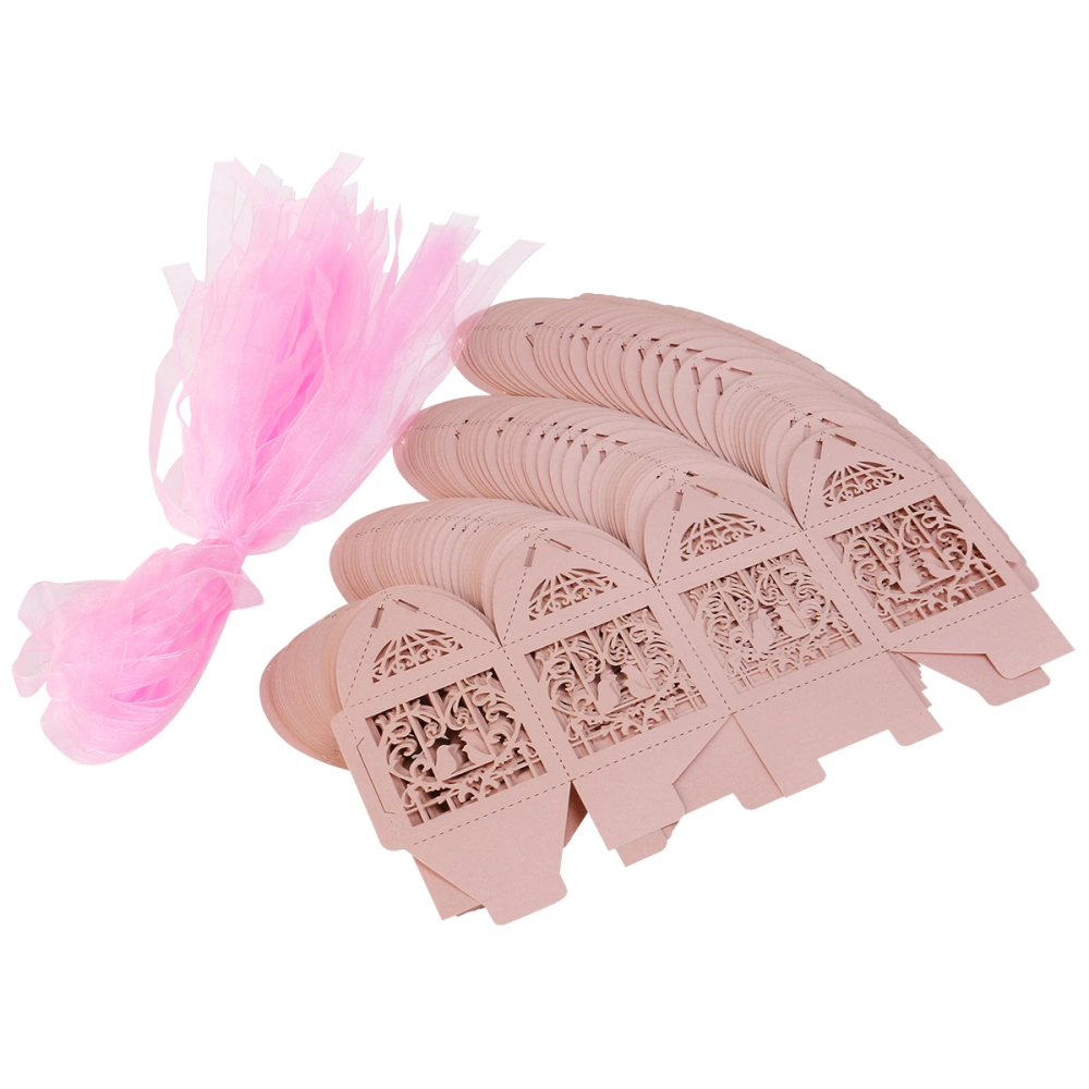 ULTNICE 50pcs Hollow Bird Style Wedding Favor Candy Boxes Gift Boxes with Ribbons (Pink)