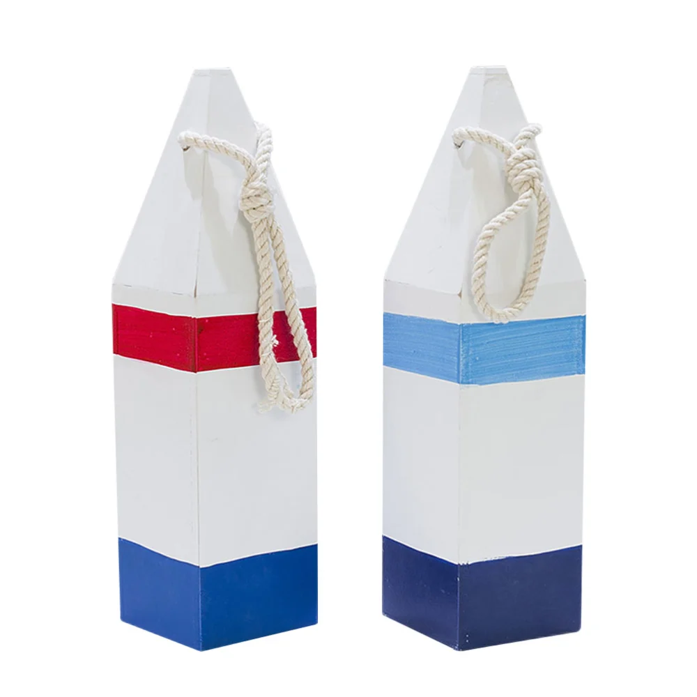 2Pcs Mediterranean Style Wooden Buoy Shape Pendant Retro Style Buoy Decoration