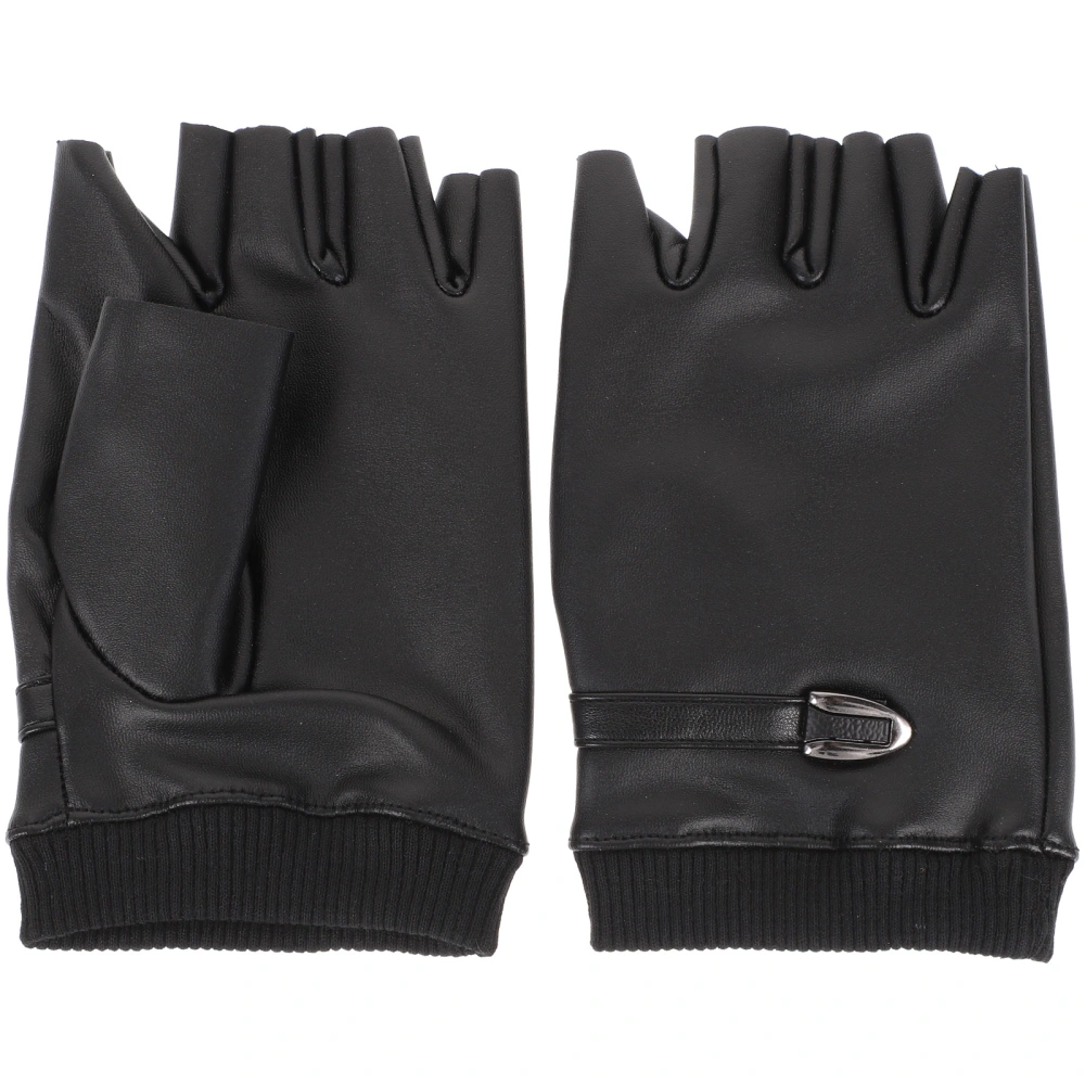 PU Leather Gloves Cycling Half-finger Round Tactical Gloves Driving Gloves for Men Women(Black,Free Size)