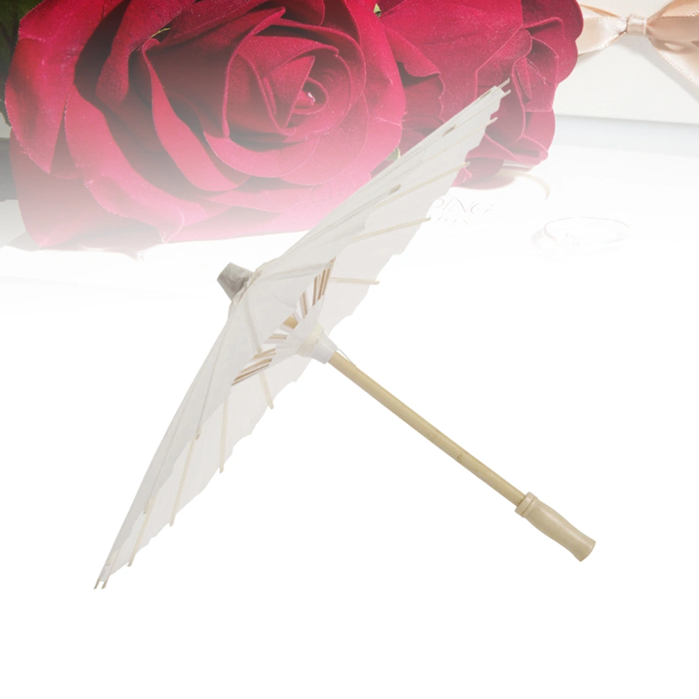 4pcs White Paper Parasol Umbrella Chinese Japanese Paper Umbrella Wedding Decoration (Diameter 30cm, Randoim Umbrella Handle Style)