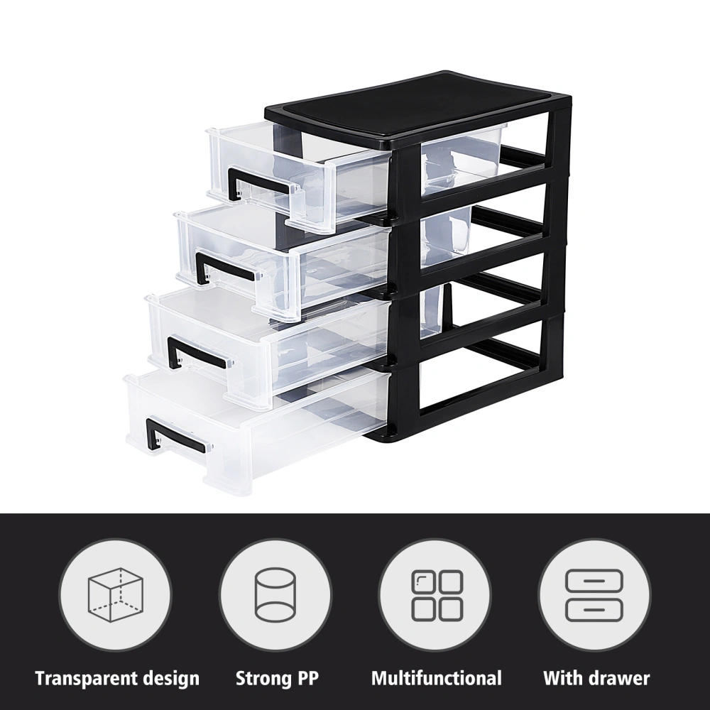 Vosarea Four-layer Storage Cabinet Plastic Drawer Type Closet Portable Multifunction Dustproof Storage Rack Organizer Furniture (Black and Transparent)