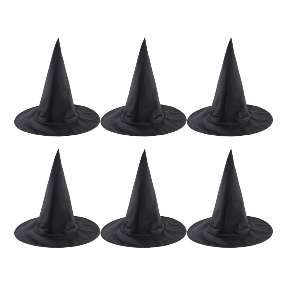 6pcs Halloween Wizard Hat Oxford Cloth Witch Hat Halloween Dress-up Cosplay Costume Accessory