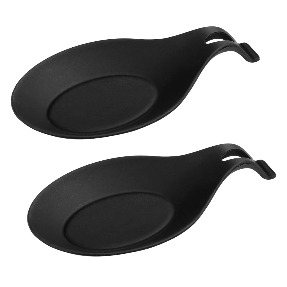 Hemoton 2pcs Silicone Spoon Rests Kitchen Utensil Holder Heat Resistance Spoon Rack Spoon Pad for Home Restaurant (Black)