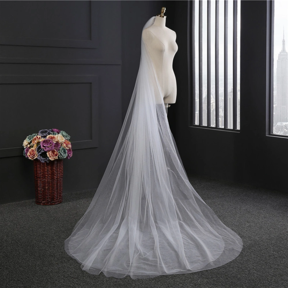 3M Long Wedding Veil Double Layer Tulle Cathedral Chapel Floor Veils with Hair Side Comb for Bride (White)