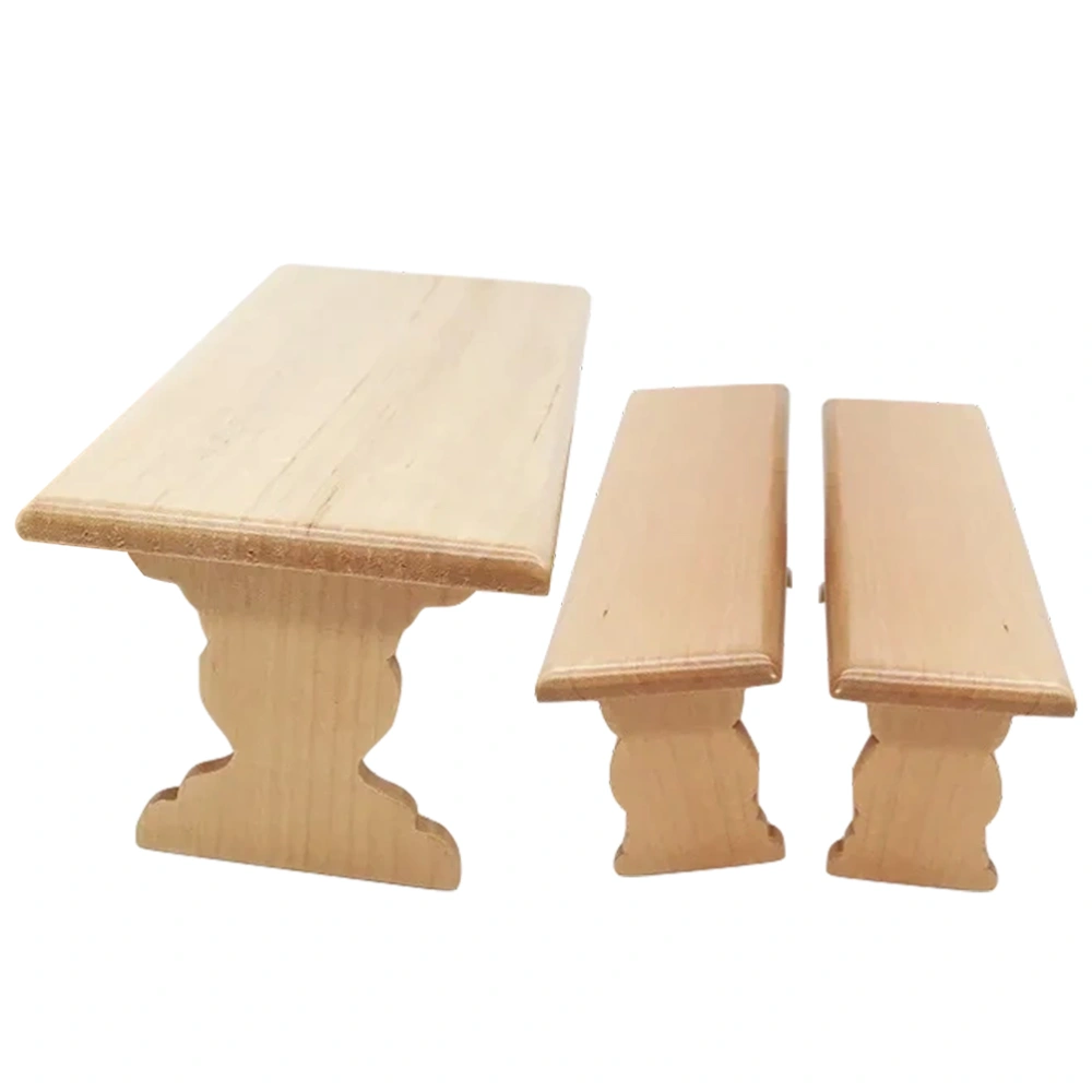 1 Set Doll House Wooden Table 1/12 Mini Furniture Model Miniature Long Table Bench