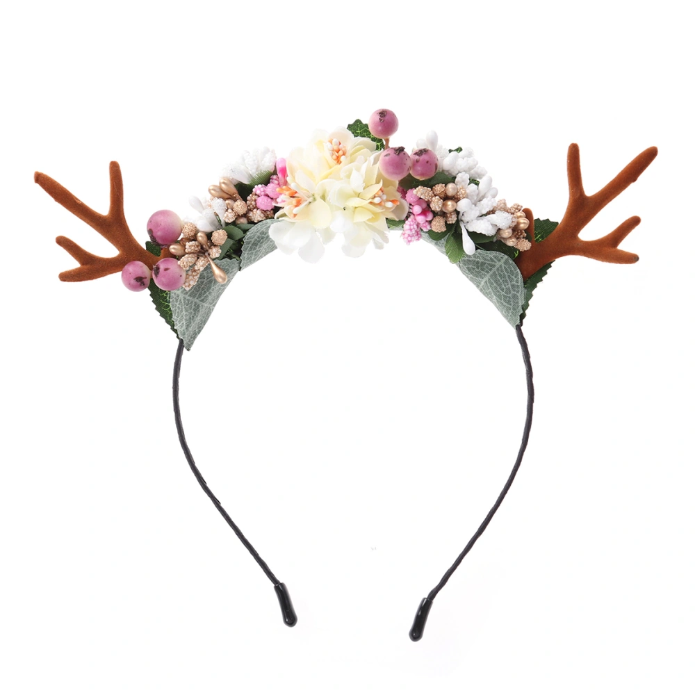 Christmas Headband Deer Antler Hair with Flowers Headpiece Headware for Girl Women Carnival Party (Fruits)