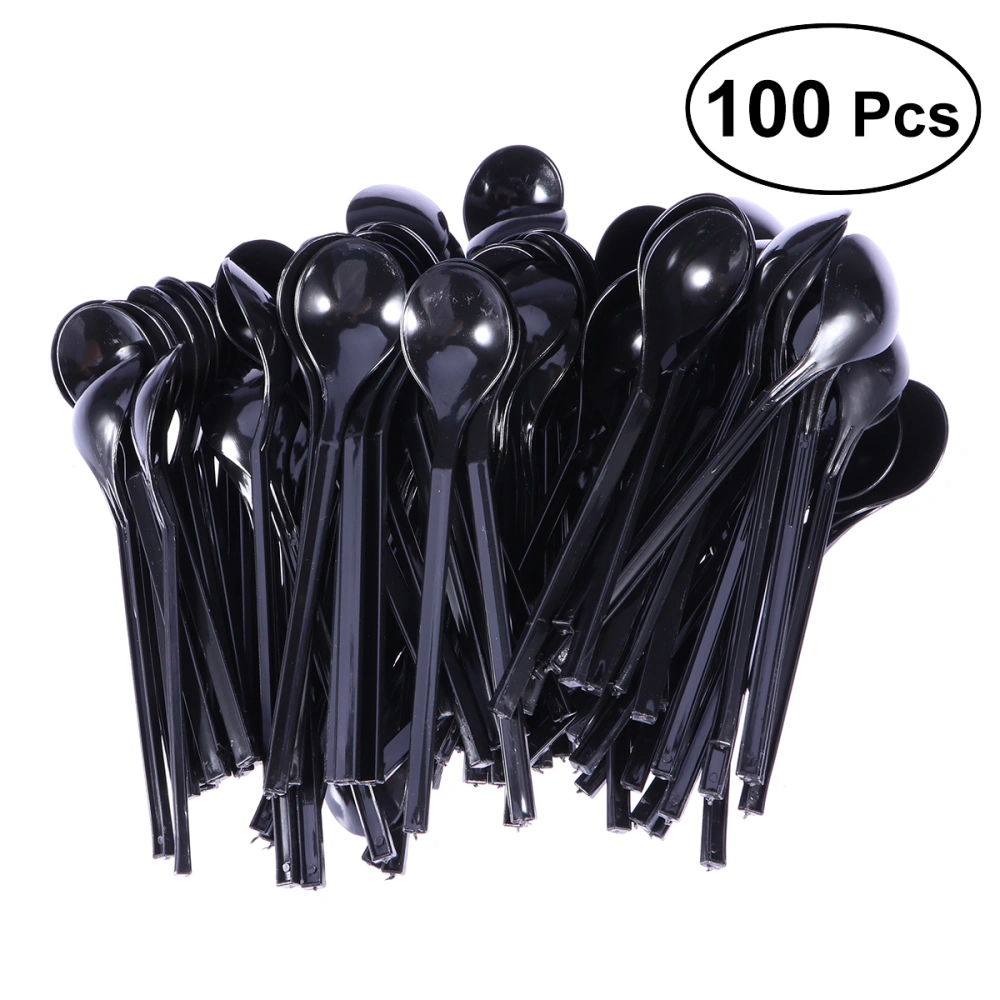 100Pcs Thick Plastic Spoons Disposable Individually Wrapped Thick Yogurt Cakes Fast Food Spoons Baking Supplies Tableware (Black)