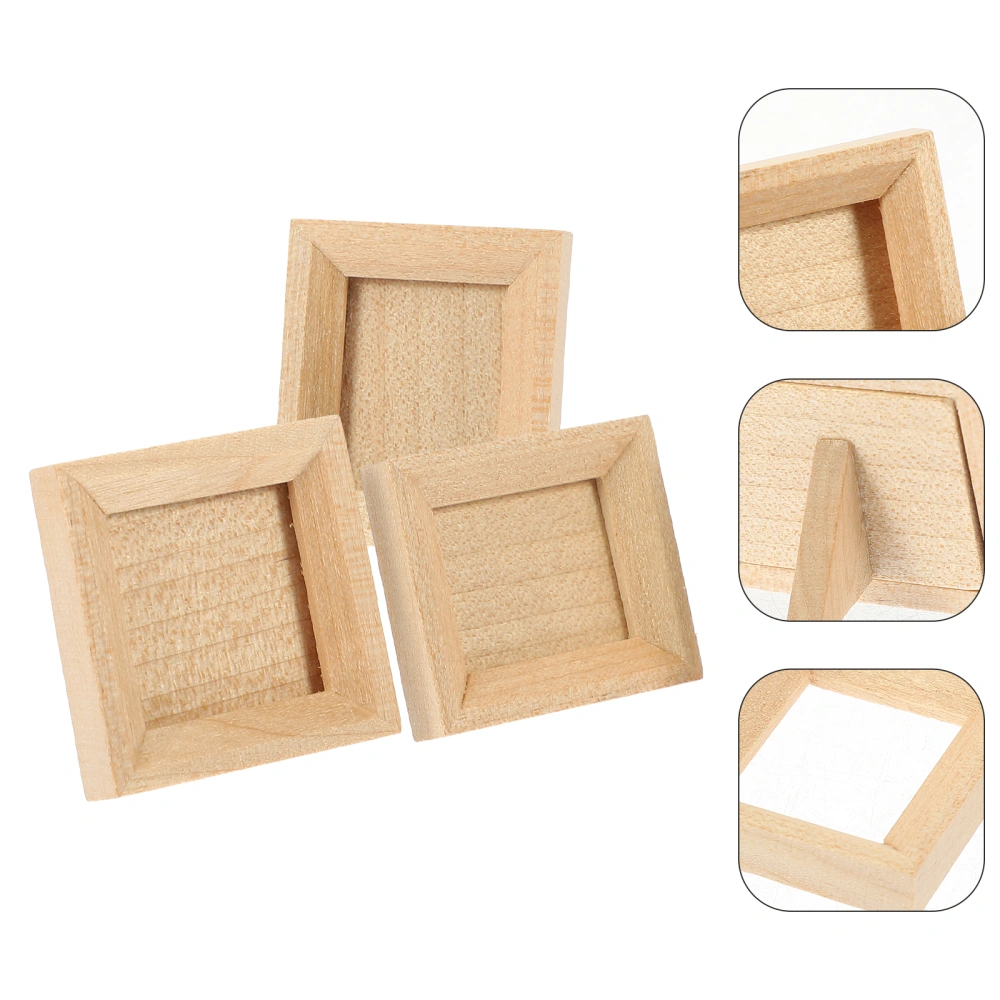 3Pcs Miniature Photo Frame Wood Mini Painting Picture Frame Doll House Supplies