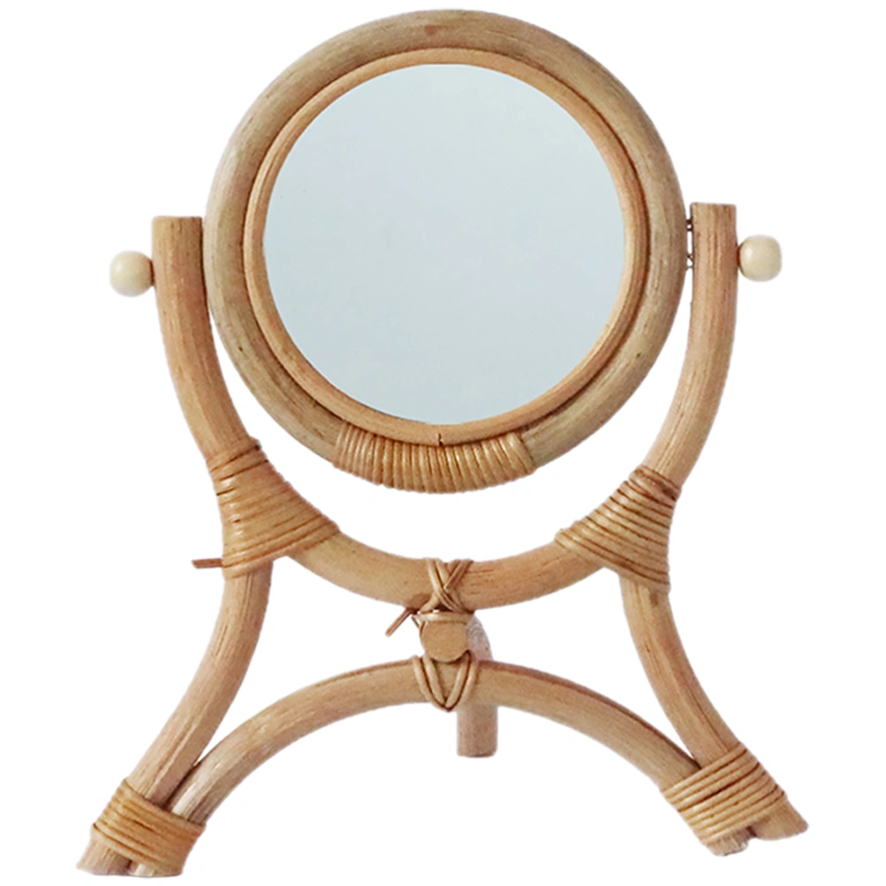 Rustic Rattan Desk Mirror Makeup Mirror Decorative Mirror Rattan Desktop Vanity Mirror