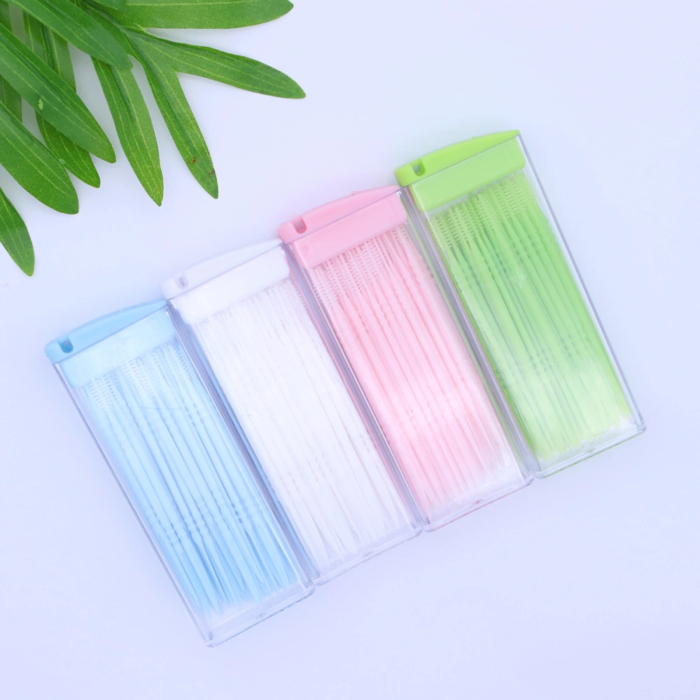 200pcs Double-ended Dental Plastic Toothpicks Brush Teeth Sticks Dental Oral Care Tooth Sticks(Random Color)