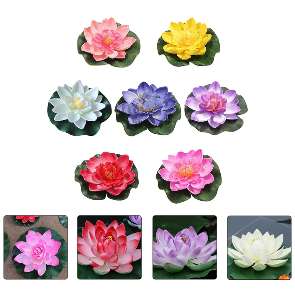 7pcs Artificial Lotus Decors Pool Water Surface Lotus Decors Fake Lotus Decors