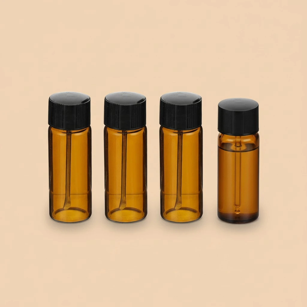 4pcs Glass Bottle with Snuff Spoon Portable Glass Vials Multi-Use Pill Bottles