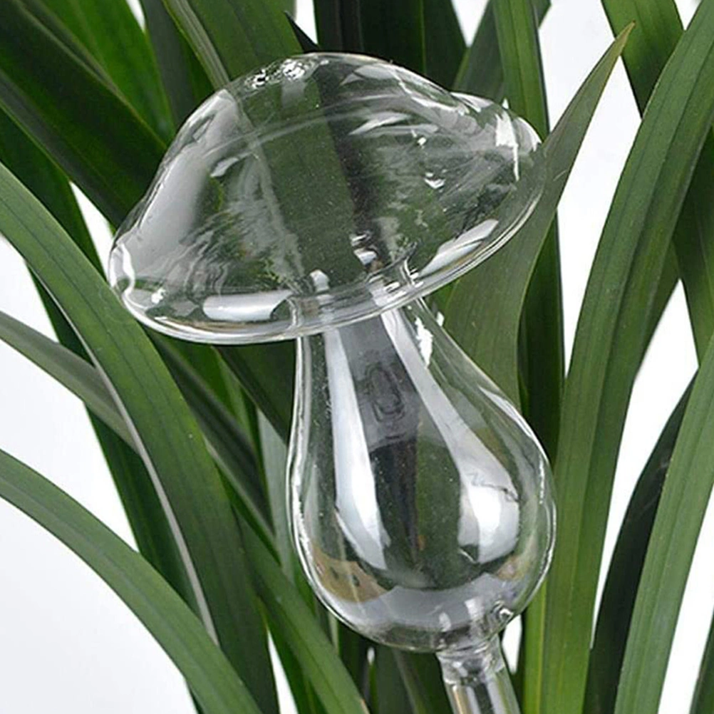 2pcs Glass Mushroom Automatic Watering Insert Glass Clear Self-watering Device